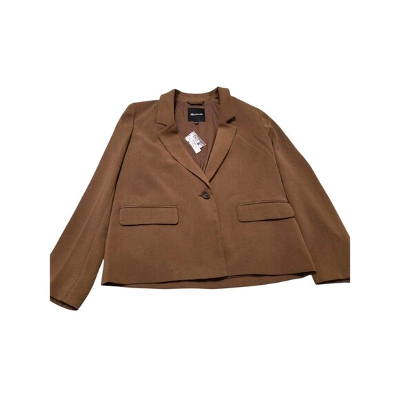 NWT Madewell Blazer Womens Medium Polyester Brown Cognac Toffee Pockets F2.6 - Picture 6 of 13
